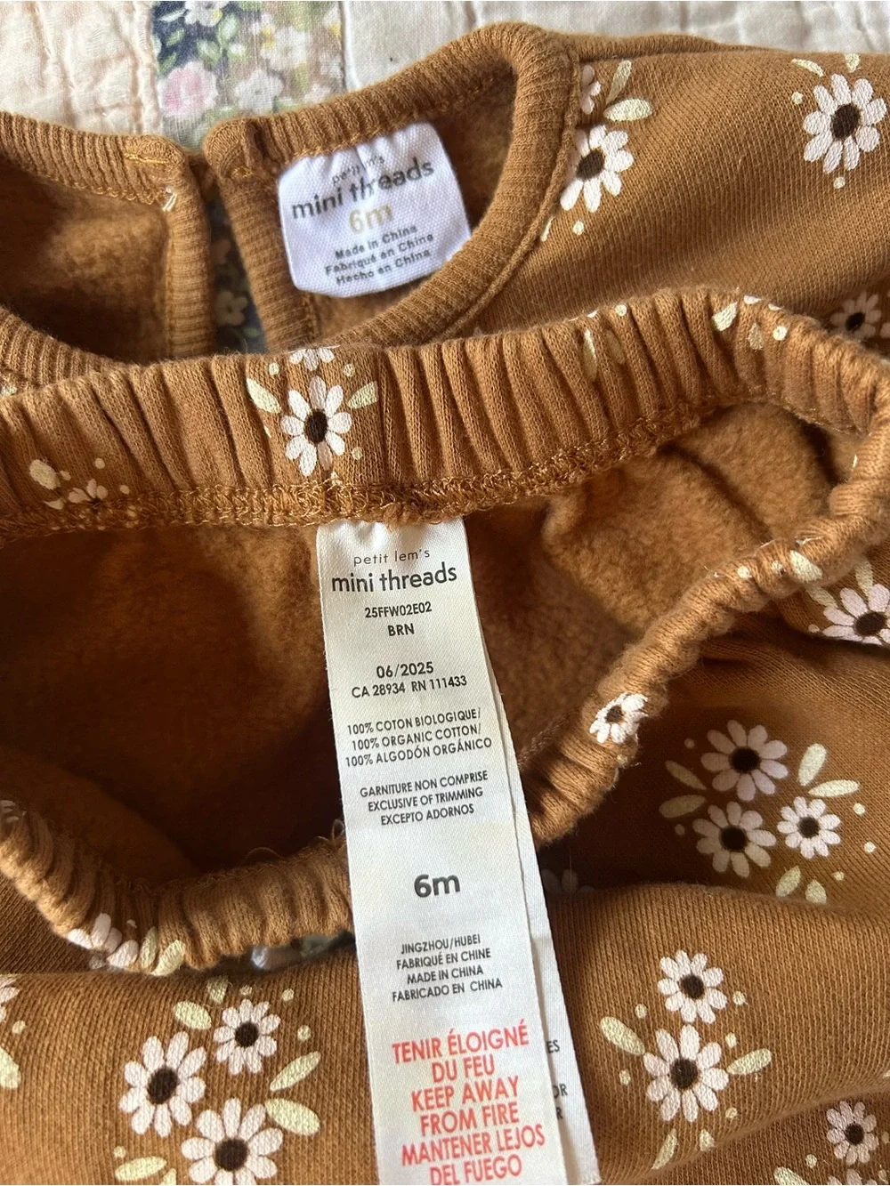 Petit Lem Mini Threads 6M Organic Cotton Floral Fleece Set Brown